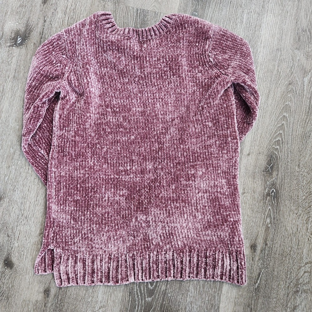 Orvis Women's Chenille V-Neck Sweater Purple Ribbed Knit Pullover Small - Picture 4 of 5
